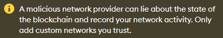 MetaMask network trust warning
