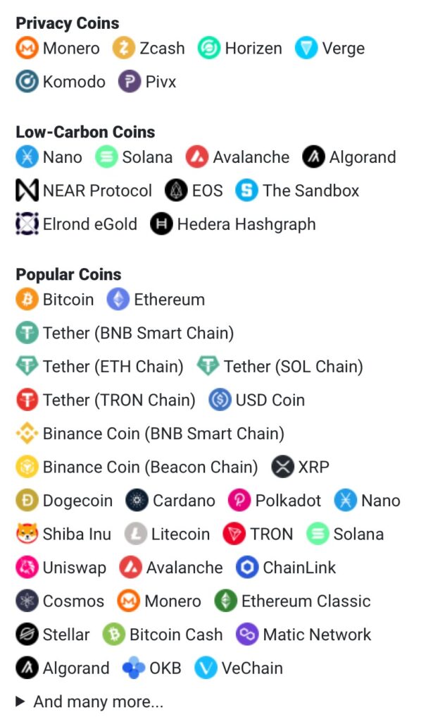 Cryptocurrencies accepted by Calyx Institute