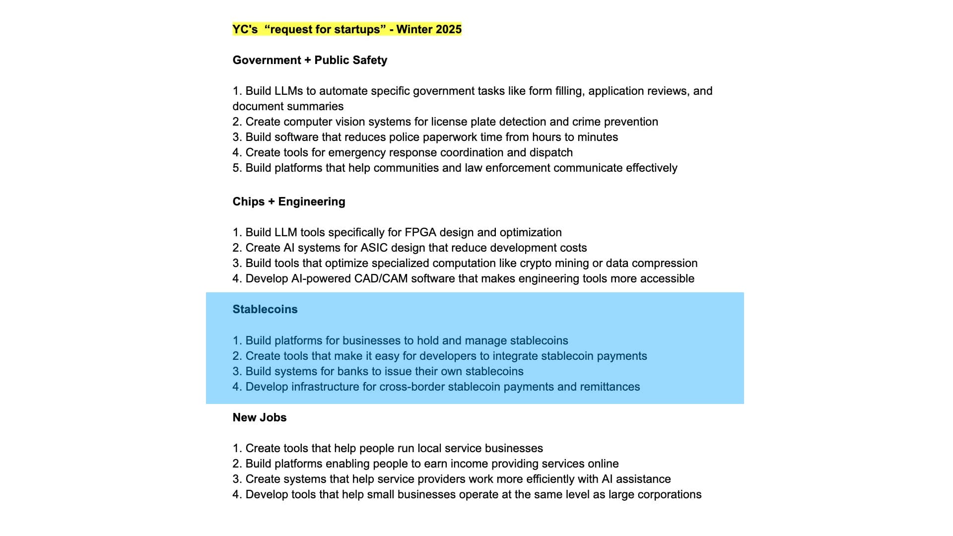 Y Combinator: Stablecoins for Winter Cohort 2025 - Web3 Enabler