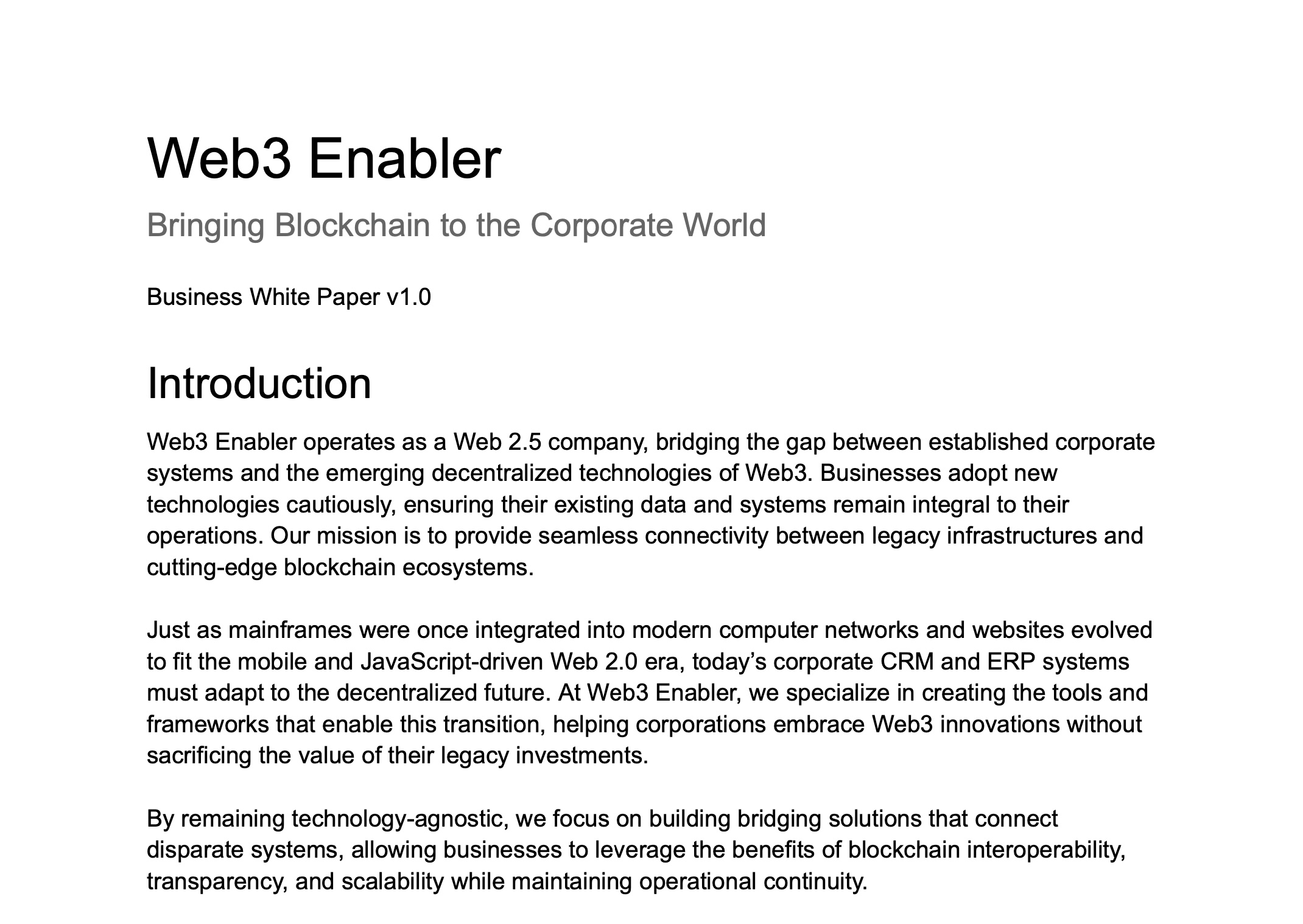 Web3 Enabler White Paper Released