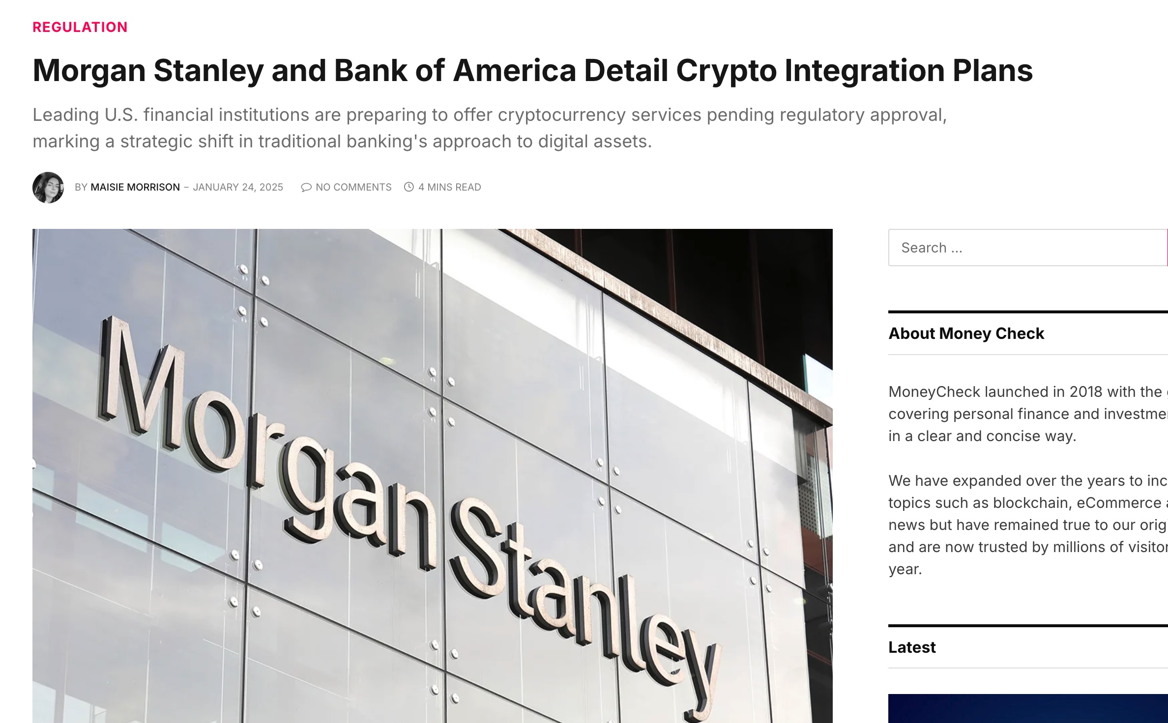 Banks Adopt Crypto: Bank of America and Morgan Stanley Announce Plans