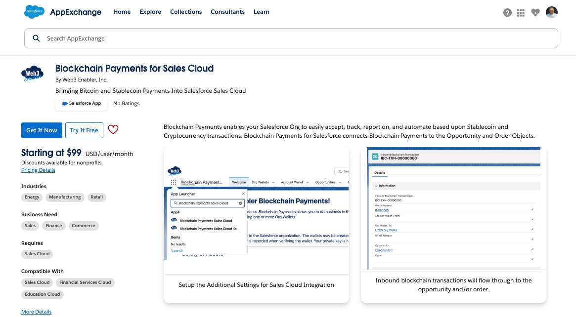 Blockchain Payments for Sales Cloud enters AppExchange