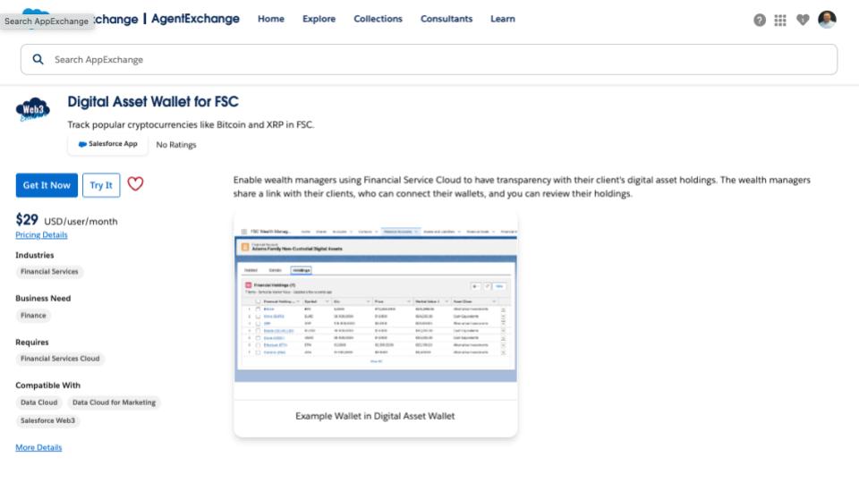 Digital Asset Wallet for Financial Services Cloud