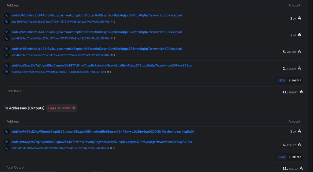 ADA Wallet for Salesforce Cardano Transaction - UTXOs