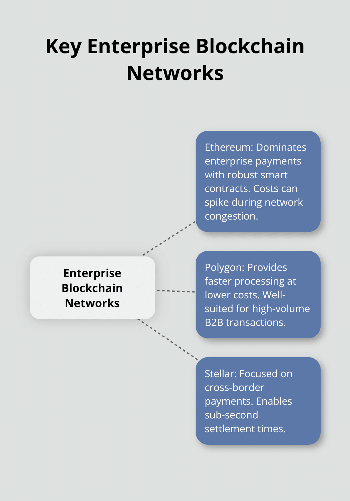 Hub-and-spoke showing Ethereum, Polygon, and Stellar use cases for enterprise payments - B2B payments