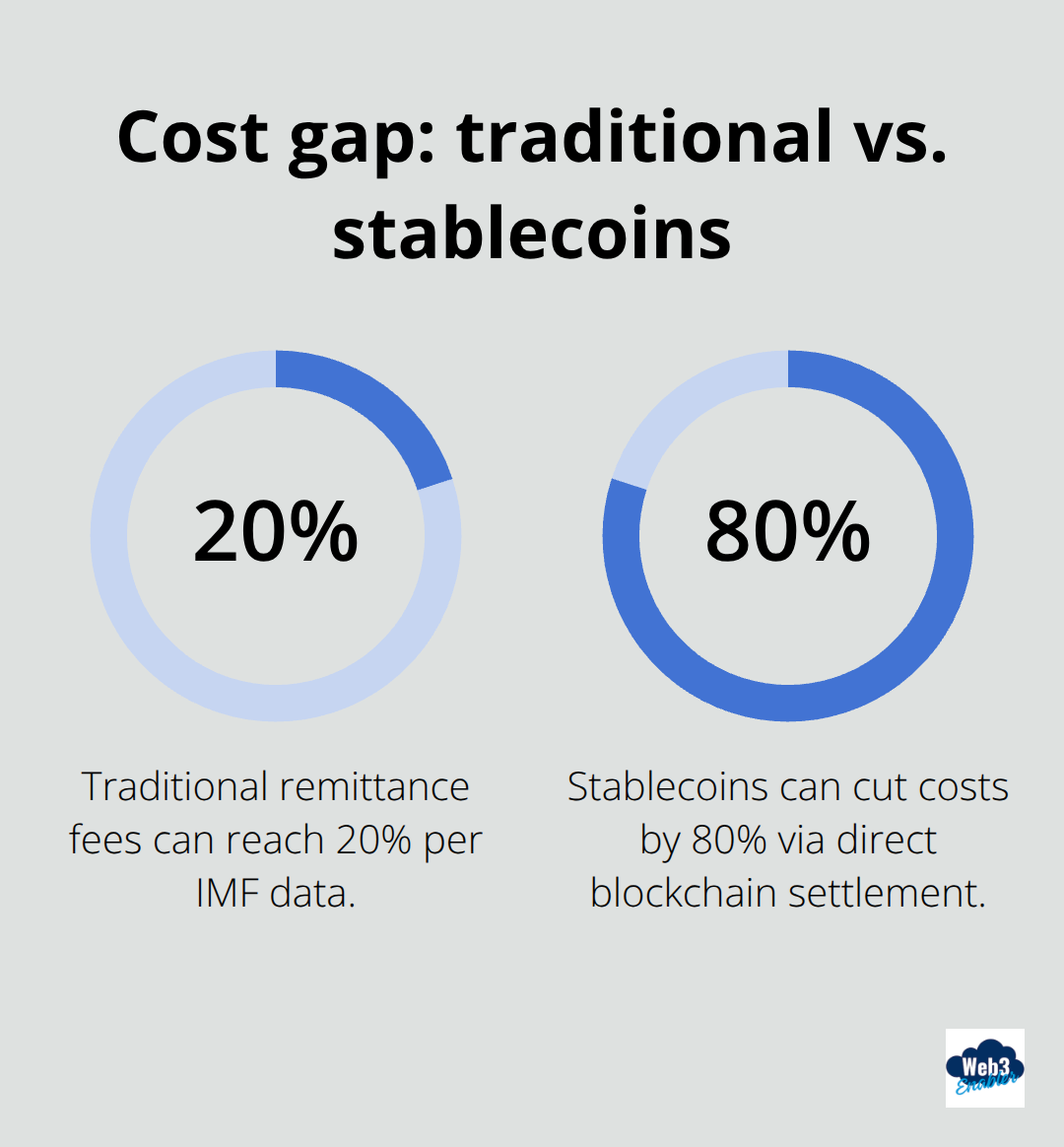 Percentage comparison of traditional remittance fees versus potential cost reduction using stablecoins - best crypto for cross border payments