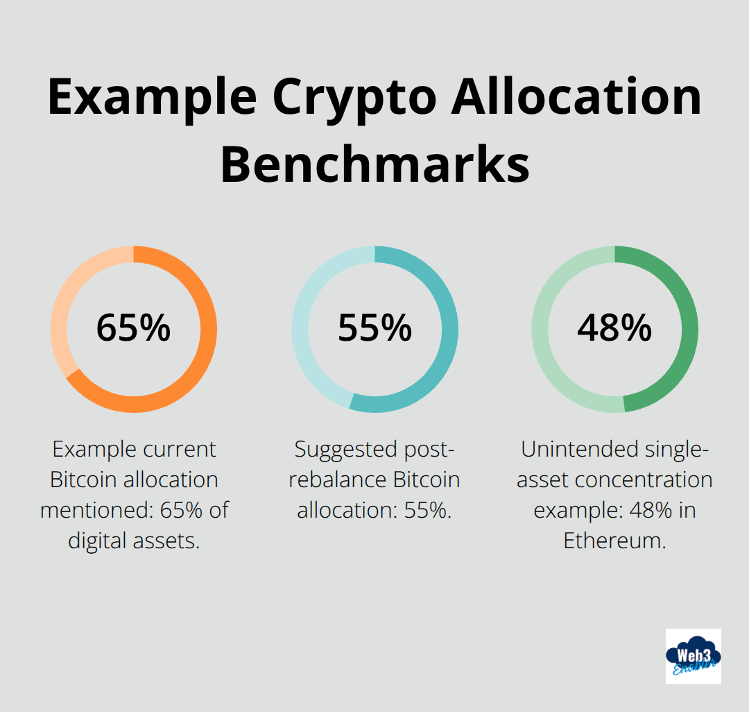 Illustrative allocation percentages: 65% current Bitcoin, 55% target, and 48% single-asset concentration - client wallet Salesforce visibility