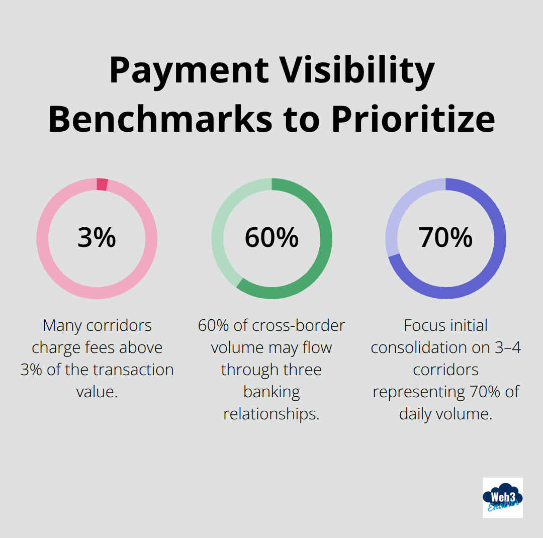 Percentage chart with three key benchmarks for cross-border payment visibility initiatives - Cross border payments visibility