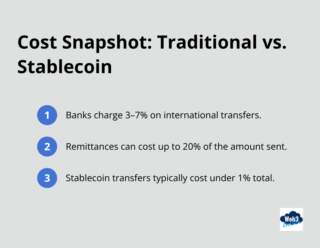 Compact list comparing bank, remittance, and stablecoin transfer costs. - crypto cross border payments