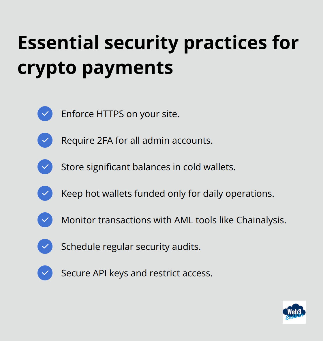 Security checklist for merchants accepting cryptocurrency payments