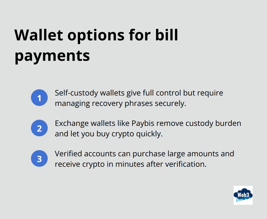 Compact list comparing wallet choices, limits, and speed - how to pay bills with crypto