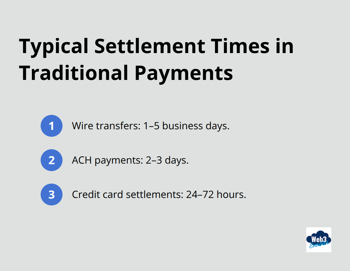 Overview of how long common traditional payment methods take to settle.