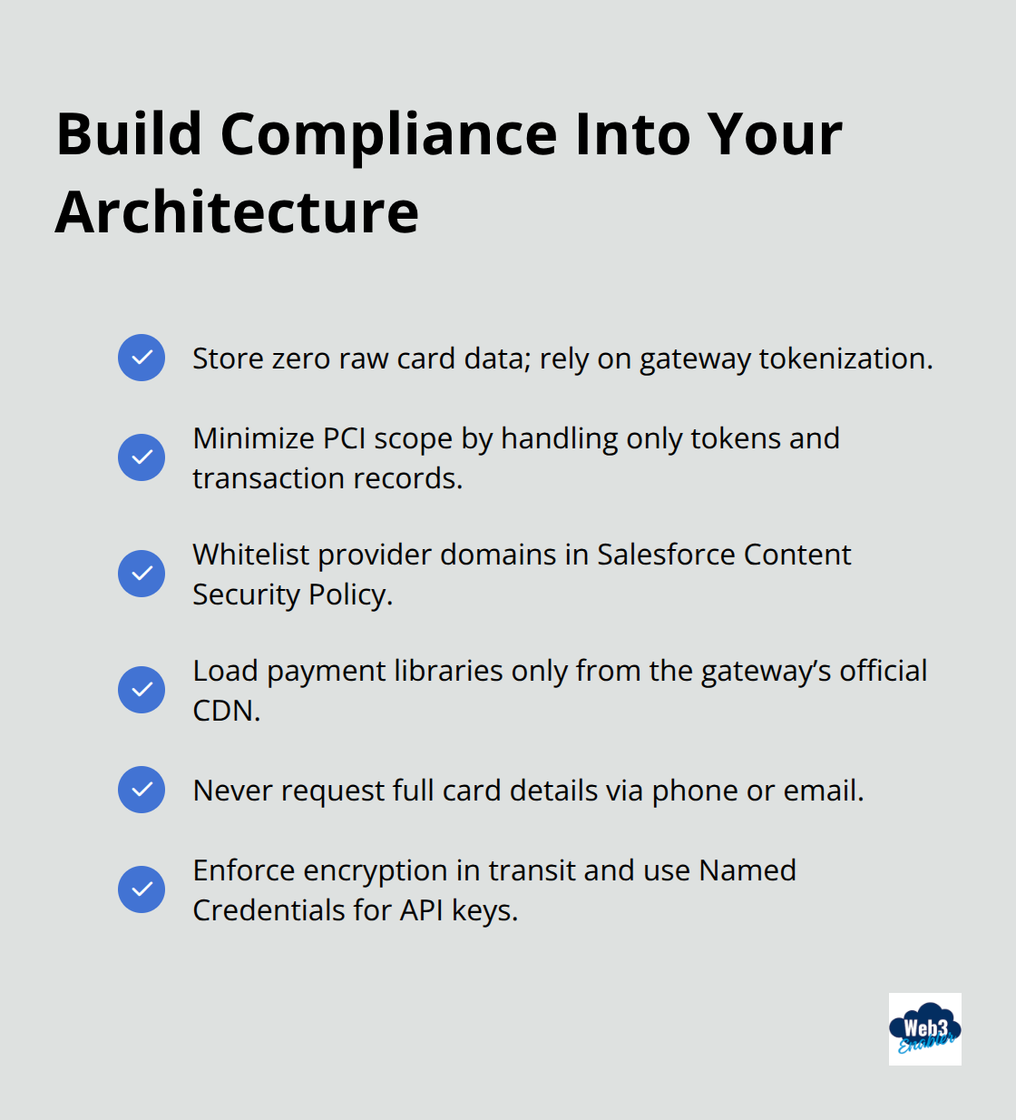 Checklist of PCI-focused practices for Salesforce payments integration