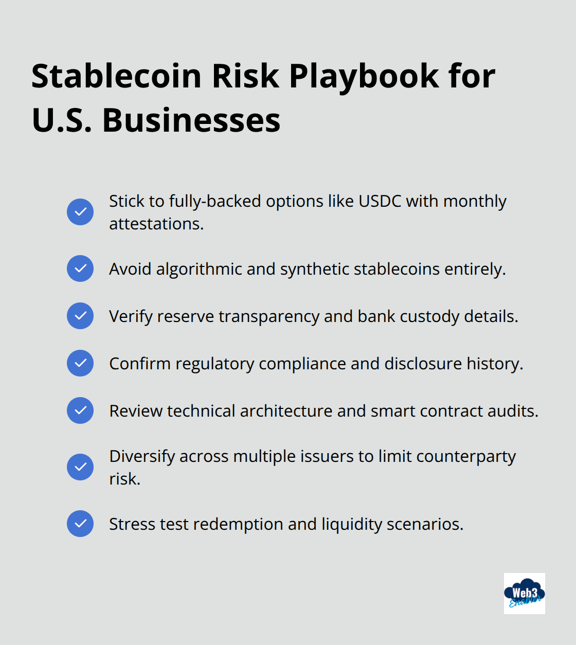 Checklist of best practices to manage stablecoin risk. - stablecoins risk