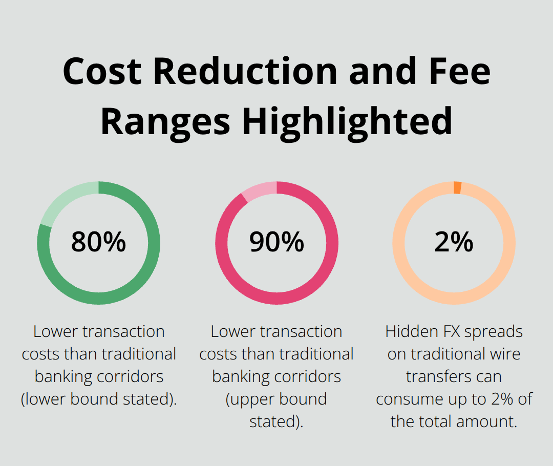 Percentages comparing blockchain cost reduction and typical wire FX spreads. - x payments crypto